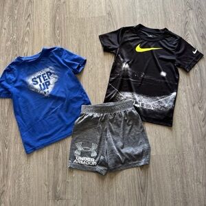 Nike Black graphic tee New - Under Armour Grey Shorts - UA Blue Tee all Sz.5/6